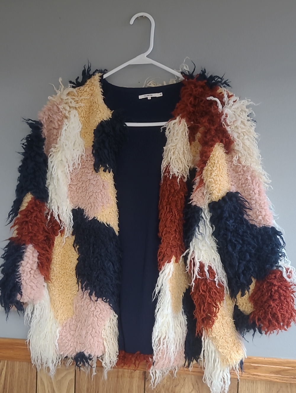 Tularosa Multicolor Shaggy Faux Fur Cardigan - Navy, Cream, Pink, Rust, Yellow
